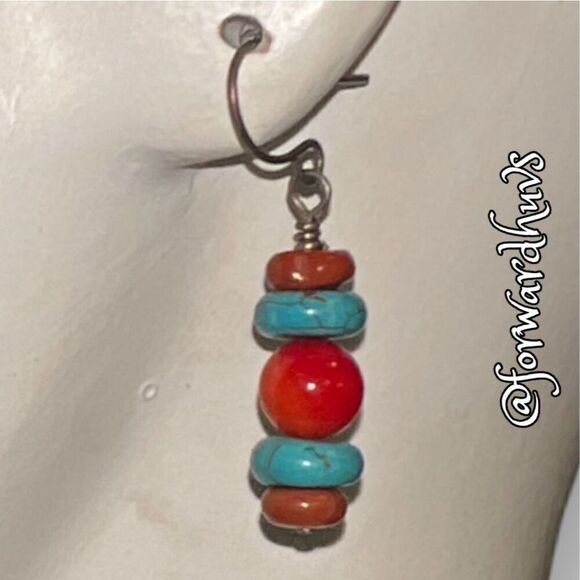 Delicate Southwestern Style Faux Turquoise Drop Earrings - Picture 7 of 10
